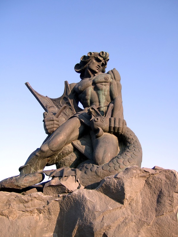 Statue in Yerevan, Armenia, of Vahagn choking a dragon